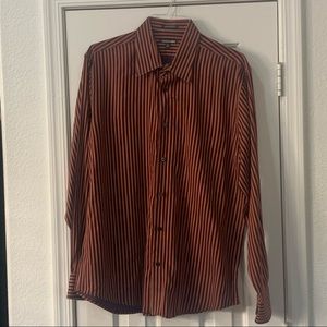 Express men’s orange and navy button down dress shirt.